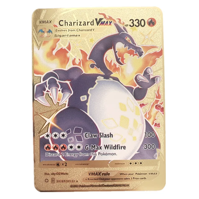 2021 Latest Pokemon Flash Metal Fire-breathing Dragon Gx Vmax V EX Metal Rare Card Pikachu Game Battle Collection Card 2