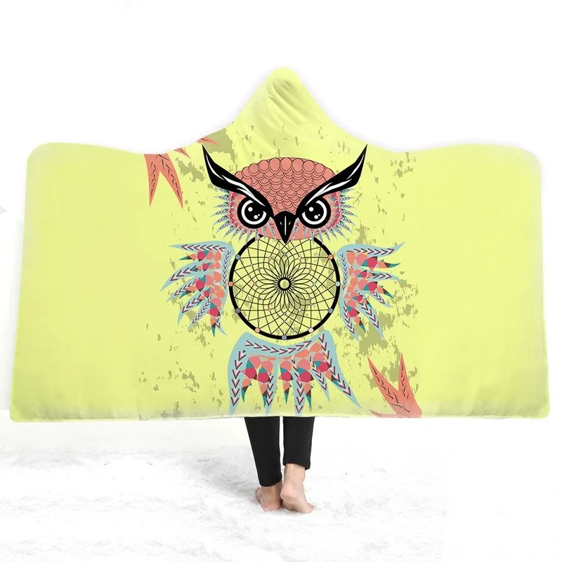

2019 New Winter Owl Hooded Blanket for Women and Children Yellow Dream Catcher Magic Cloak Thick Warm Soft Flannel Blankets