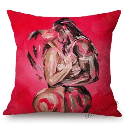 Красный фон Африканский король и королева сексуальный абстрактный импрессиоизм черная Любовь картина маслом диван бросок наволочка