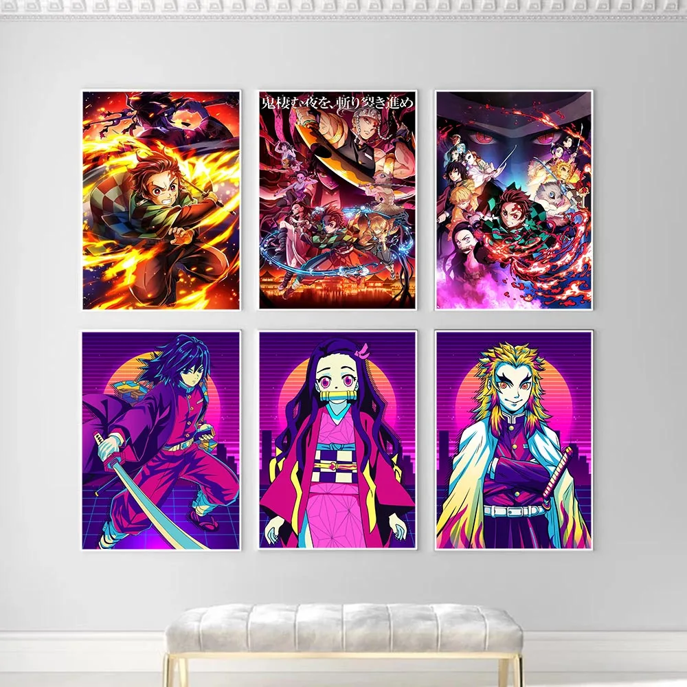 Luas superiores demônio slayer kimetsu não yaiba parede arte da lona para  sala de estar quarto estudo quarto dormitório arte decoração impressões -  AliExpress