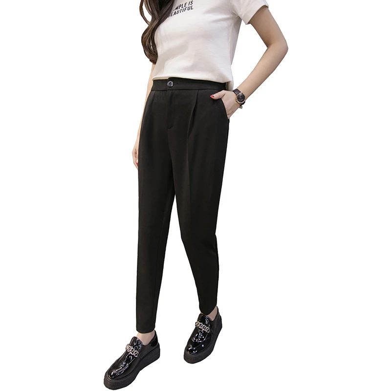 Летние женские шифоновые штаны длиной до щиколотки, женские свободные офисные дамские осенние шаровары, корейский стиль, одноцветные повседневные штаны с высокой талией
