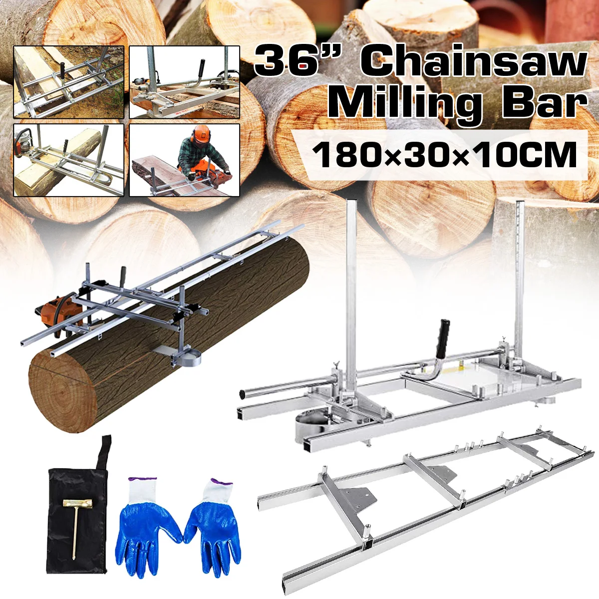 

36 Planking Milling Bar Portable Adjustable Chain Saw Chainsaw Mill Cutting Tool With 1.8m Guide Set Milling Rail System