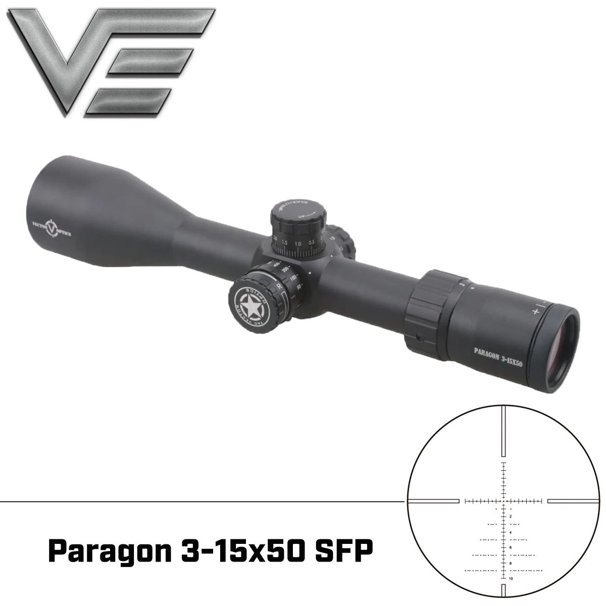 

Vector Optics Paragon 3-15x50 SFP Tactical Rifle Scope 1/10 MIL 30mm Monotube Red Illumination Turrets with Lock Feature