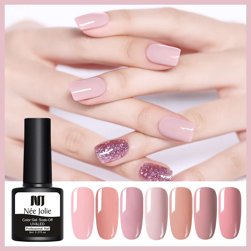 NEE JOLIE 8ml Solid-color Nail Gel Polish 20 Pink Series LED Lamp Soak Off UV Varnish One-shot Color Art | Красота и здоровье