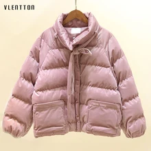 Осенне-зимняя Вельветовая утепленная короткая пуховая хлопковая куртка, пальто, женская однотонная Корейская женская теплая парка, Повседневная Свободная верхняя одежда Mujer