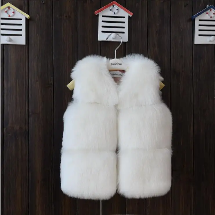 Girls Faux Fur Vests Autumn Winter Kids Warm Vest Sleeveless Solid Black Cute Fashion OutWear Children Christmas Party Coat