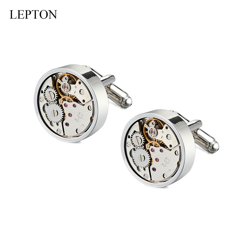 

Hot Sale Watch Movement Design Cufflinks Silver Color Lepton Steampunk Gear Watch Mechanism Cuff Links for Mens Relojes Gemelos
