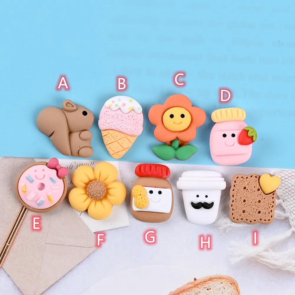 

Flat Back Resin Animal Cabochons 20pcs cute Flowers Milk Food Resin DIY Hair Bows Clips Embellishment Accessories Crafts Resin
