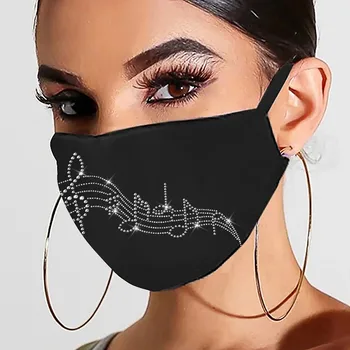 

Women Reusable Masks Drill Musical Note Breathable Fashion Windproof Mask E-lement Rhinestone Pattern Mask Dustproof Cotton Mask