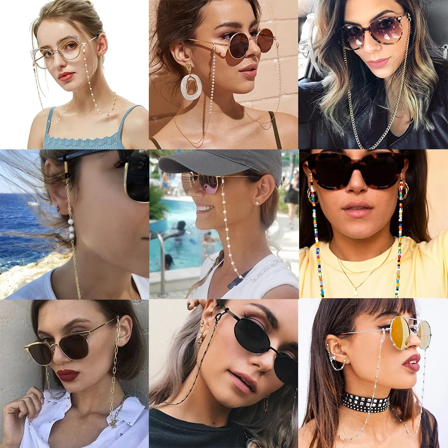 Simple Metal Chain Imitation Pearl Cross Beads Long Necklace Hanging Neck Anti-drop Glasses Rope Sunglasses Accessories | Украшения и