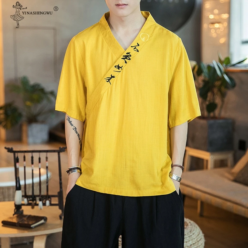 New Japan Harajuku Kimono Asian T-shirt Male Yukata Costume Japanese Style Men Short Half-sleeve Shirt T-Shirt 4XL 5XL Shirt