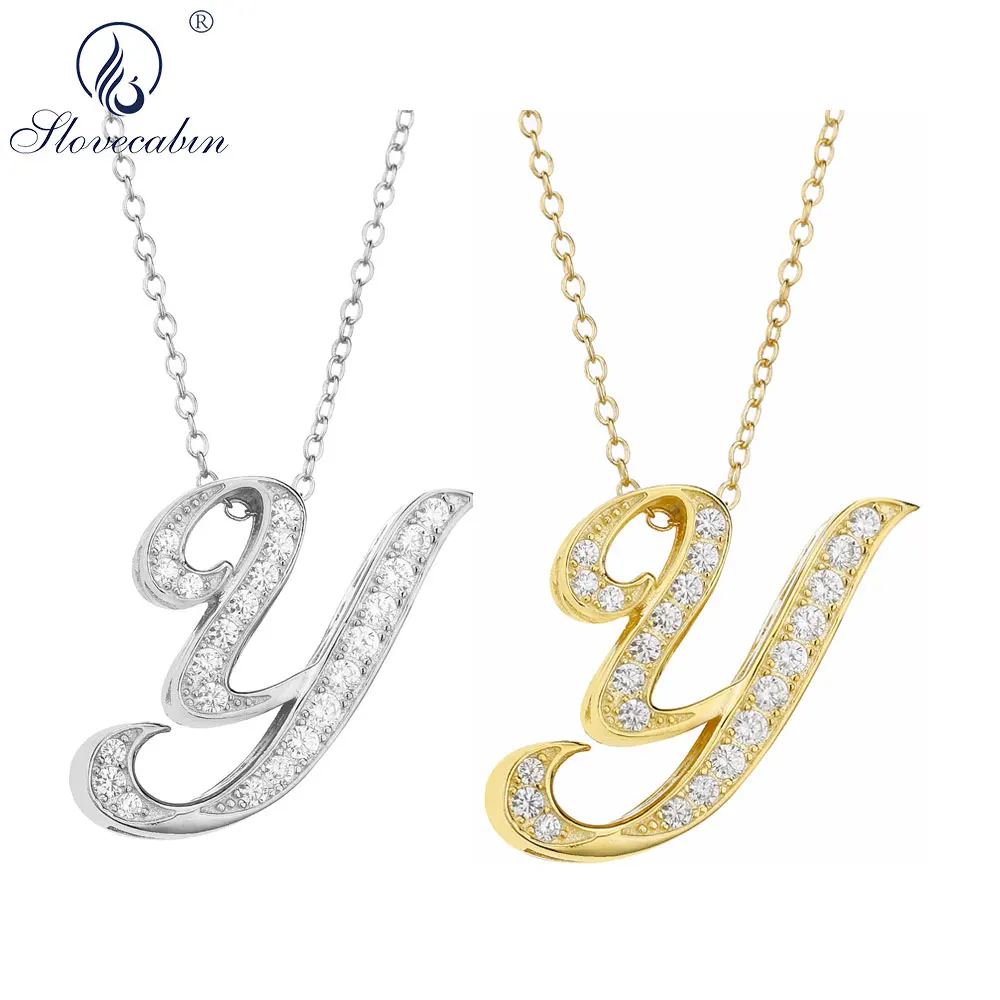 Slovecabin 925 Sterling Silver Gold Initial Y M Letter Necklace Japan Long Chain Crystal Wholesale Bulk Luxury Jewelry | Украшения и