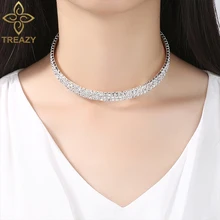 TREAZY, бриллиантовое серебряное ожерелье-чокер с кристаллами для женщин, ожерелье на цепочке, стразы, ожерелье на выпускной, свадебное ювелирное изделие, подарок для женщин, колье