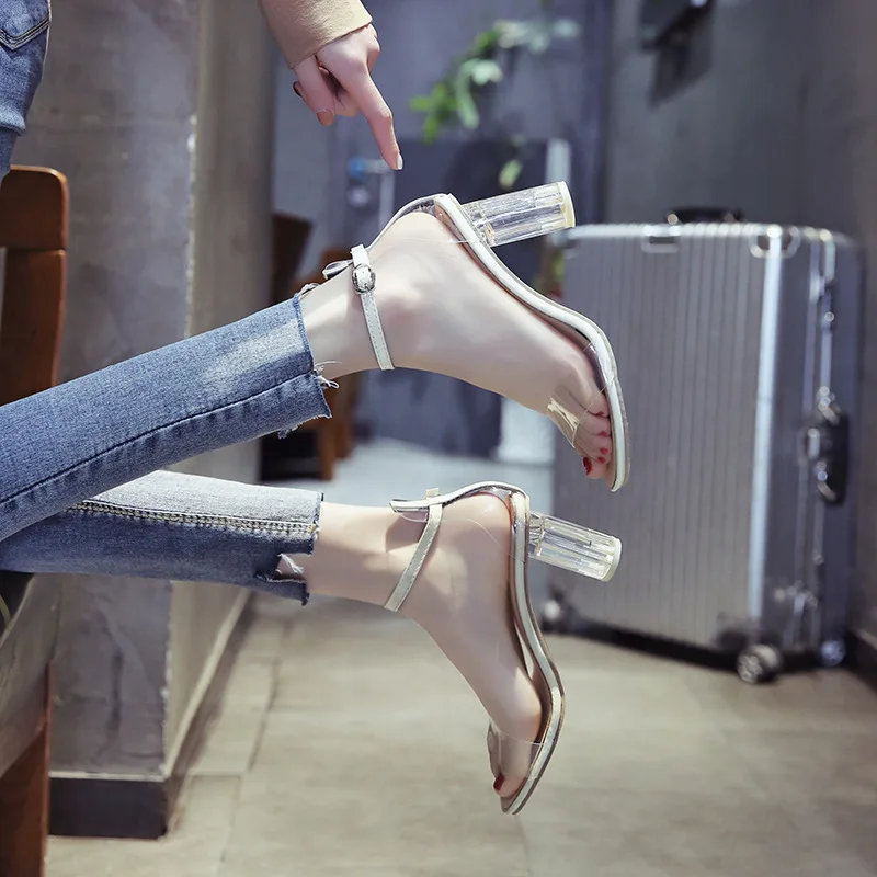 

With Toe Sandals Woman Transparent Buckle Crystal Circle With High-heeled Shoes