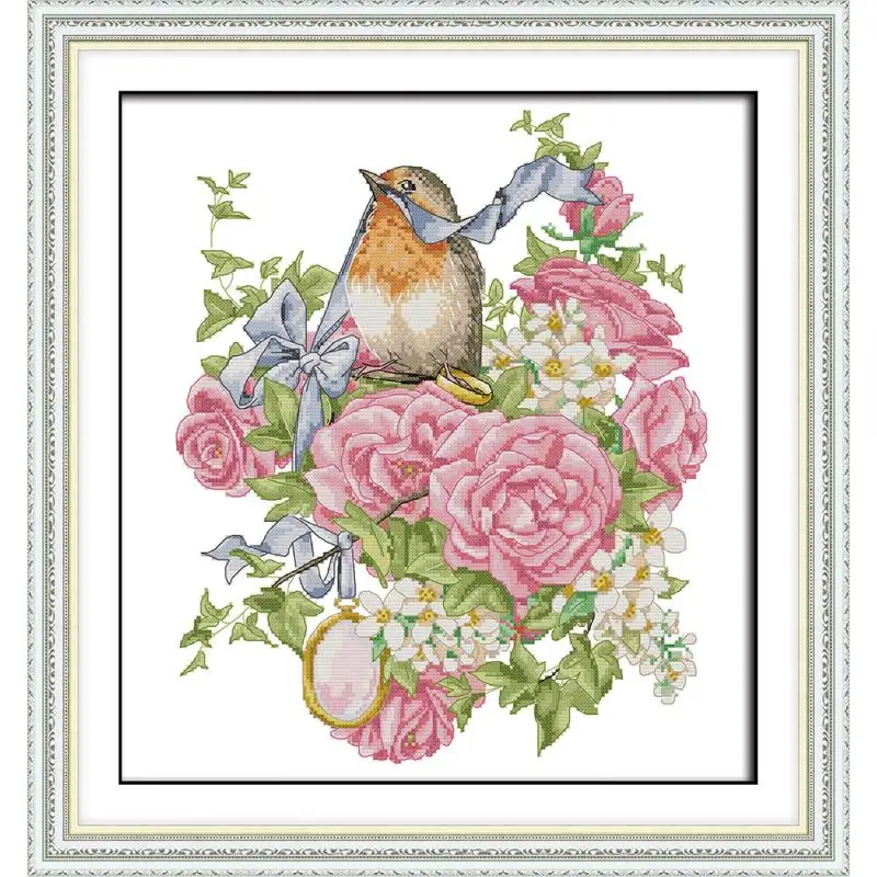Wedding anniversary Birdie flowers printed patterns on canvas cross-stitch kits embroidery needlework set DMC 14ct home decor | Дом и сад