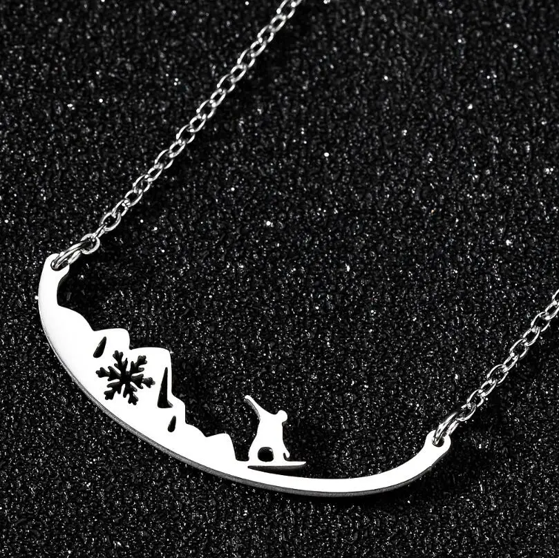 Stainless Steel Necklace Designs 2020 New Fashion Men Snowboard Pendant Necklaces Skiing Jewelry