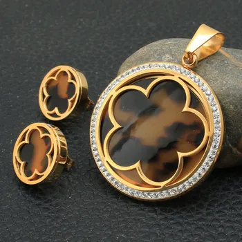 

NEW Gold Color Round Fashion stainless Steel Jewelry Pendant Earrings Sets For Women SBJZDXCA