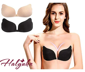 

Halyuhn 2 Packs Strapless Bra Invisible Adhesive Bra Sticky Bra Silicone Plunge Reusable Magic Bra Sticky boobs bra