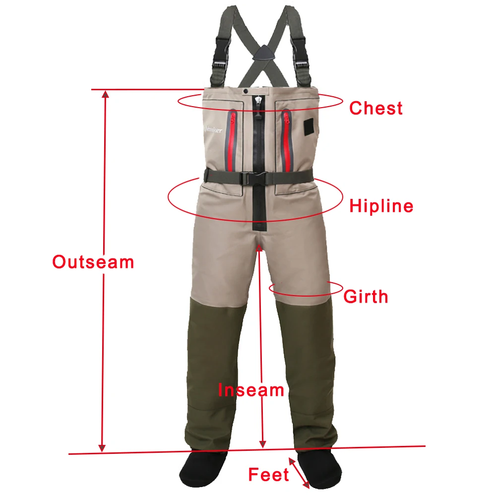 5-Layer Zippered Breathable Chest Waders Fly Fishing Stockingfoot