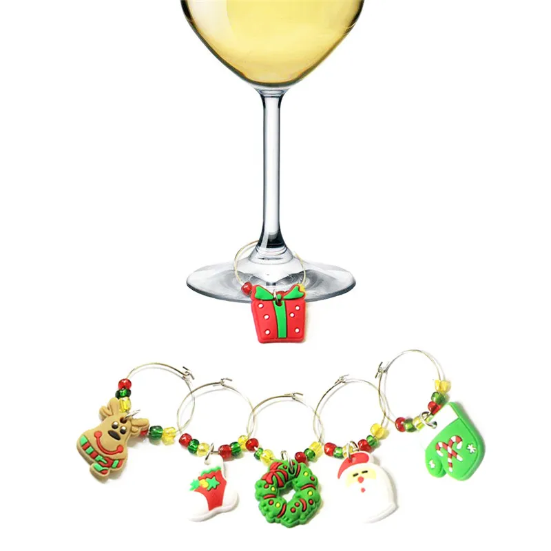 6 шт./компл. милые рождественские винные чашки кольцо кружки винного цвета маркеры бокалы ярлыки подарок для рождественской вечеринки свадебные украшения стола - Цвет: D