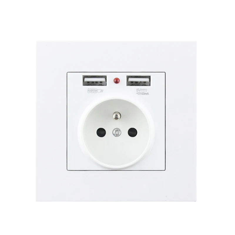 FR Standard Atlectric 16A ЕС FR Французская клавиатура стандартная розетка питания ПК пластиковая панель розетка с двумя портами usb для мобильного телефона 86 мм* 86 мм розетка розетки,socket - Тип: FR Standard
