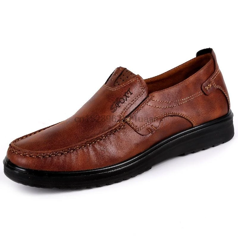 Мужская повседневная обувь; Лоферы без застежки; дышащая мужская обувь на плоской подошве; обувь для взрослых; Sapato Masculino; большие размеры 38-48; chaussure homme - Цвет: brown