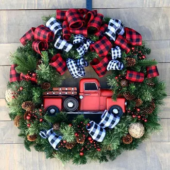 

Red Truck Christmas Wreath Window Front Door Decoration Wall Hanging for Christmas Decoration Props THJ99