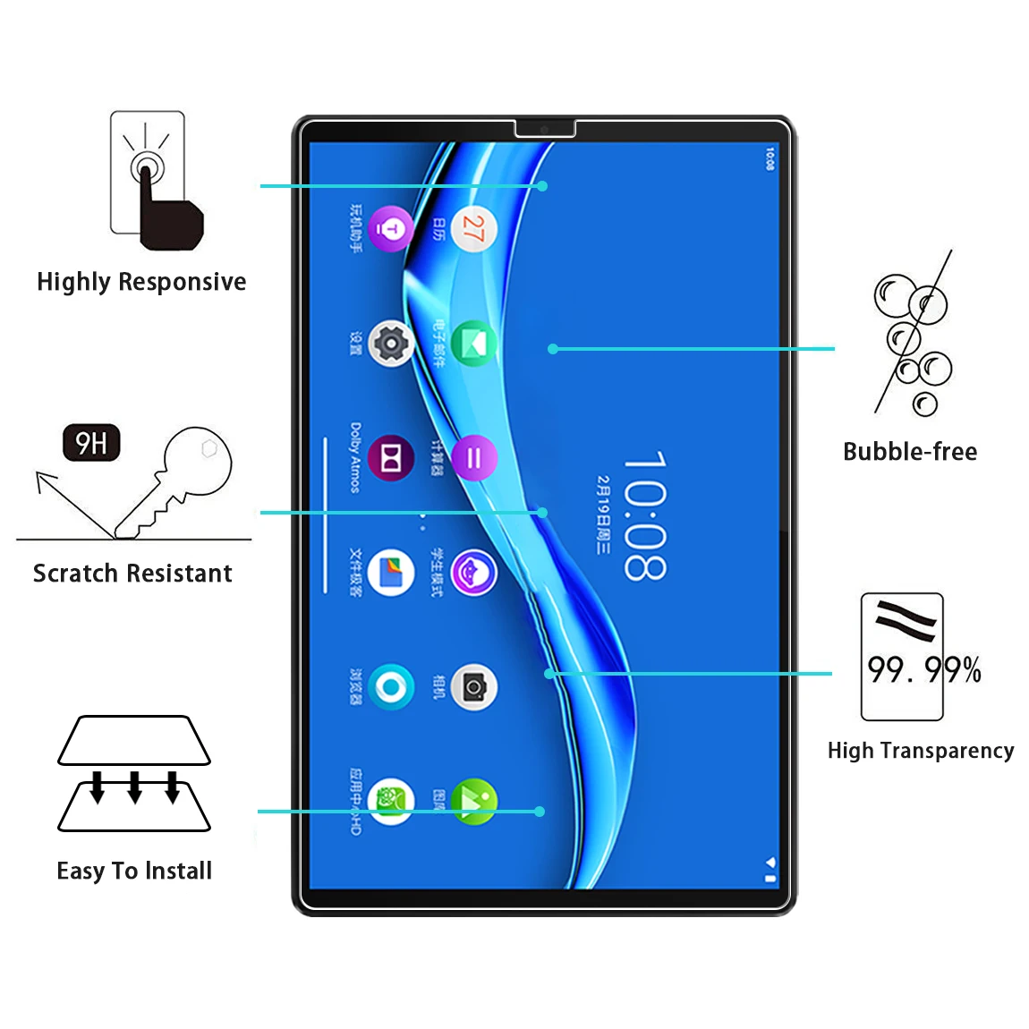 Tempered Glass for Lenovo M10 FHD Plus TB-X606F X606X  Lenovo M10 Plus 10.3" 2020 Screen Protector Transparent Anti-Scratch tablet holder