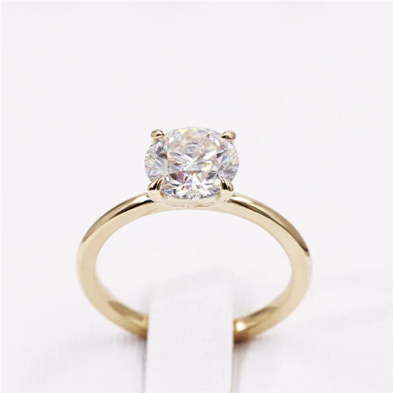 CxsJeremy 2.0Ct Круглый Пасьянс Moissanite помолвка Ring14K желтое золото бриллиантовый