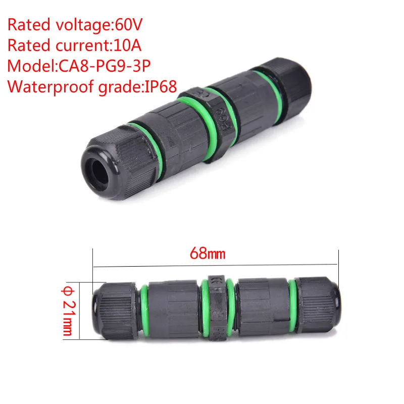 

60V 10A Waterproof Connector 3 Pins IP68 60V&10A Electrical Sealed Retardant Junction Box Cable Connectors For Outdoor Lighting