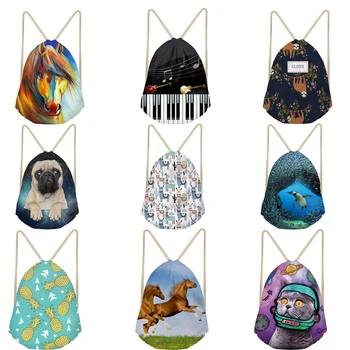 

Big Drawstring Bag 3D Sloth Llama Pug Dog Cat Horse Animal Pattern Travel Drawstring Pocket Backpack Schoolbag Draw String Bags