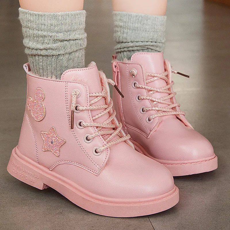 Fashion Sequin Princess Boots Little Girl Waterproof Patent Leather Boots Big Kids Martin Children'S Shoes 3 4 5 6-12 Year