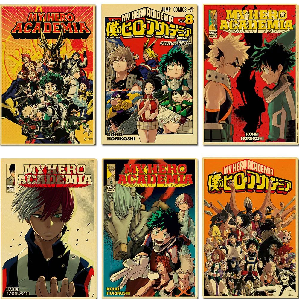 My Hero Academia high quality Retro Poster Kraft Paper Personalised Room Decoration Wall Decor For Home Bar Cafe