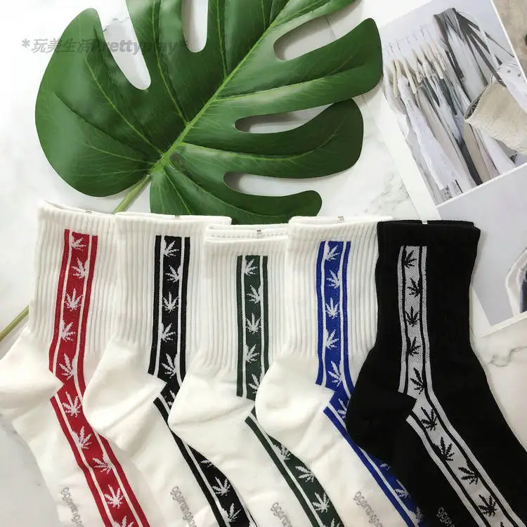 Бренд GG, новинка, корейский стиль, кленовый лист, с рисунком сорняков, белая спортивная уличная одежда в стиле хип-хоп, модная Фирменная хлопковая обувь, мужские носки, подарок