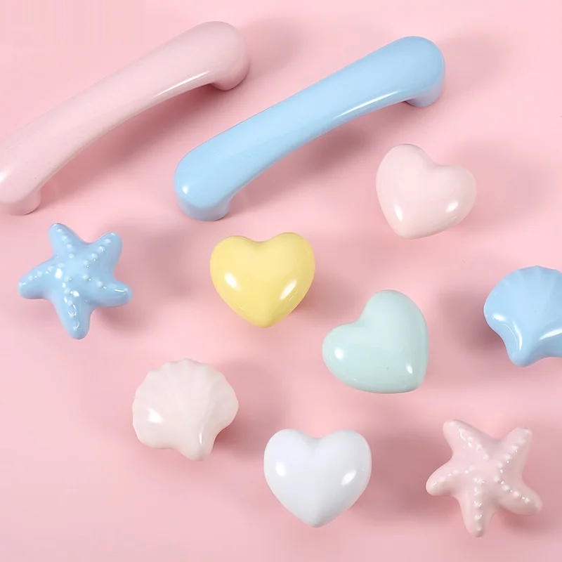 HOOQICT Cartoon Children Room Ceramic Cabinet Knobs Heart Star Wardrobe Handle Garden Door Handles for Kids | Обустройство дома