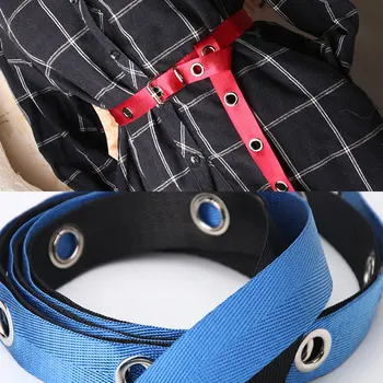 

Fashion Hollow Belts For Women Classic Canvas Waist Belt Casual Metal Ring Cummerbunds Solid Jeans Belt Square Buckle Waistband