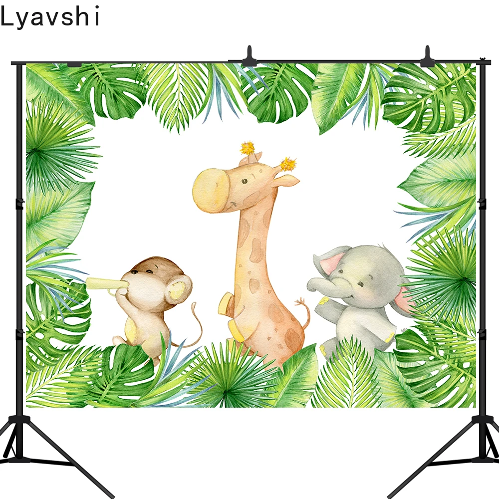 Lyavshi Jungle Party Elephant Animals Grass Birthday Photography Backgrounds Customized Photographic Backdrops for Photo Studio |