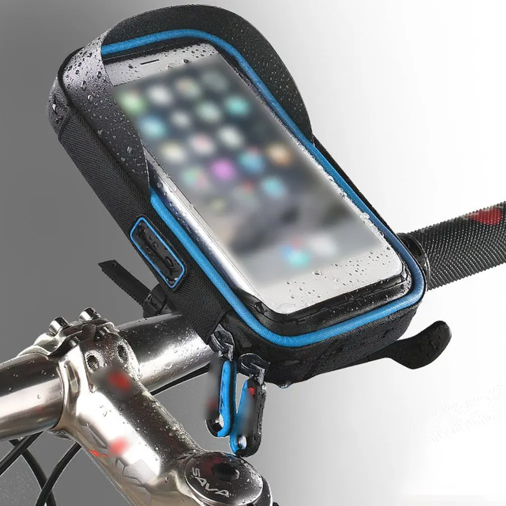 Велосипедный держатель для телефона, водонепроницаемая сумка с подставкой, велосипедная сумка, сумка для езды на велосипеде, передняя сумка для мобильного телефона, навигационная рамка - Цвет: black blue