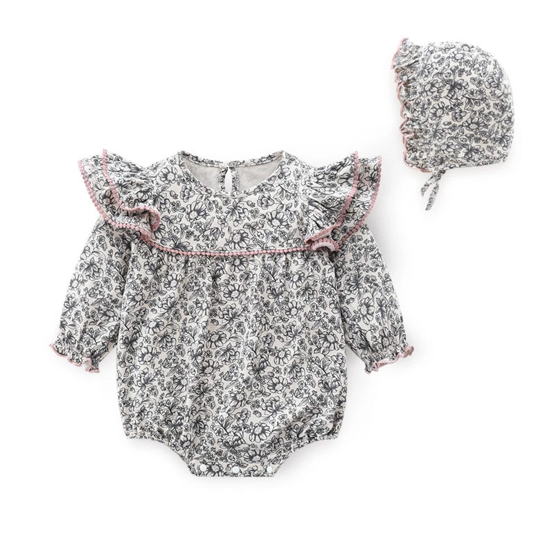 Floral Long Sleeve Modal Cotton Infant Newborn Baby Girl Bodysuit Set