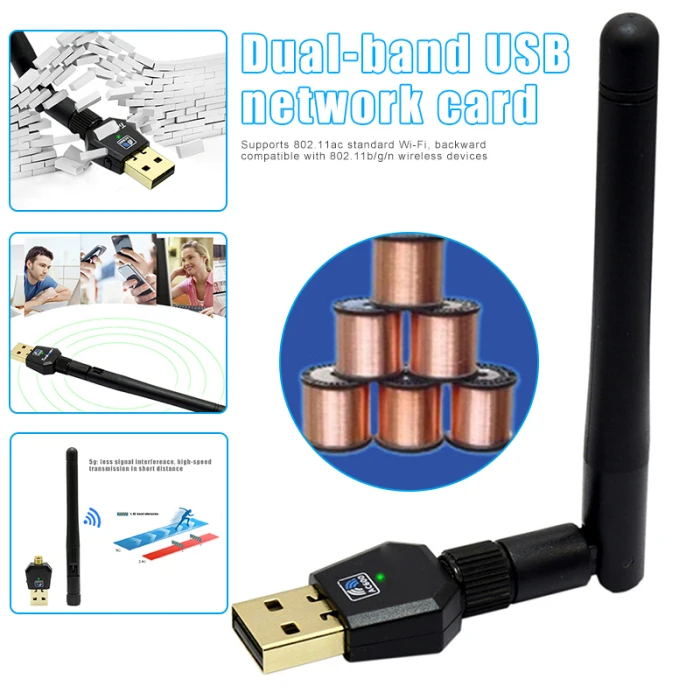 Wifi антенна сетевая карта Двухдиапазонная 600 Мбит/с USB 2,4G 5,8G адаптер для домашнего офиса GT66