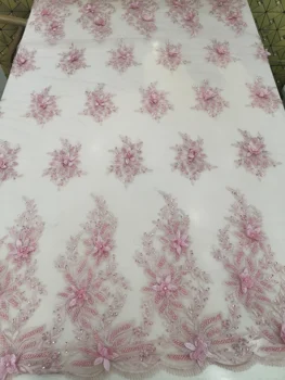 

baby pink color lace 3d flower handmade beaded embroidery lace two borders pretty flower design for party dressing french lace