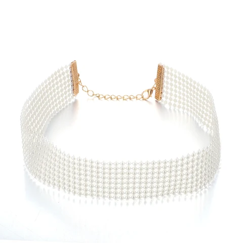 Elengant Pearl Stone Chain Choker Necklace for Women INS Fashion Gold Alloy Metal Adjustable Wedding Jewelry Collar 4274