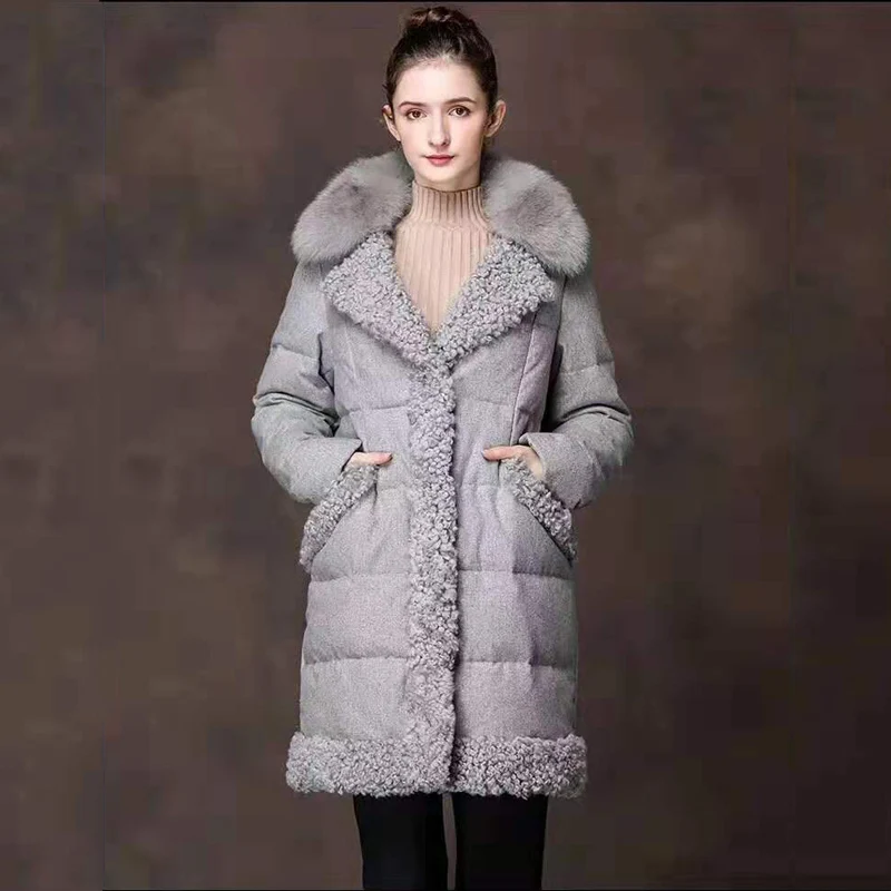  Down jacket 2019 new arrival parka real sheep fur coat winter women long clothing with natural genu