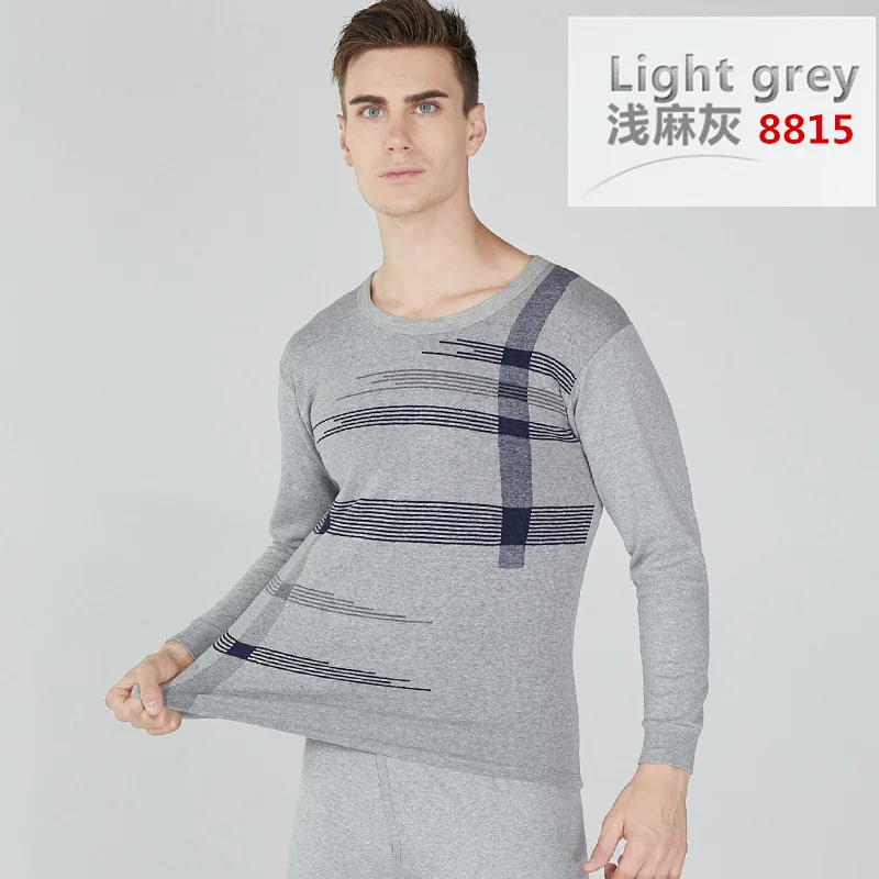 8815Light Gray Мужское зимнее хлопковое термобелье, утолщенные трусы с круглым воротником, Осенние теплые кальсоны, костюмы - Цвет: 8815Light Gray
