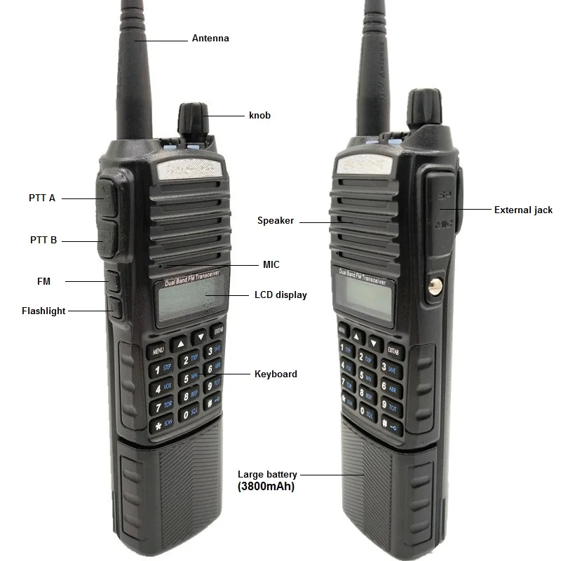 1/2/3 шт. BAOFENG UV-82 8 Вт 3800 мА/ч, иди и болтай Walkie Talkie радио 10 км двойной PTT UHF VHF Ham CB радио FM трансивер Walkie Talkie двухстороннее радио высокое Мощность передатчик УФ