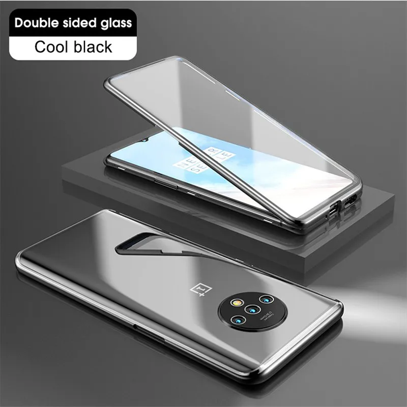 

NEW Full Body Flip Magnetic Cover Case For OnePlus 7T For One Plus 7T PRO Case 360 double sided Glass Cover Magnet Metal Skin