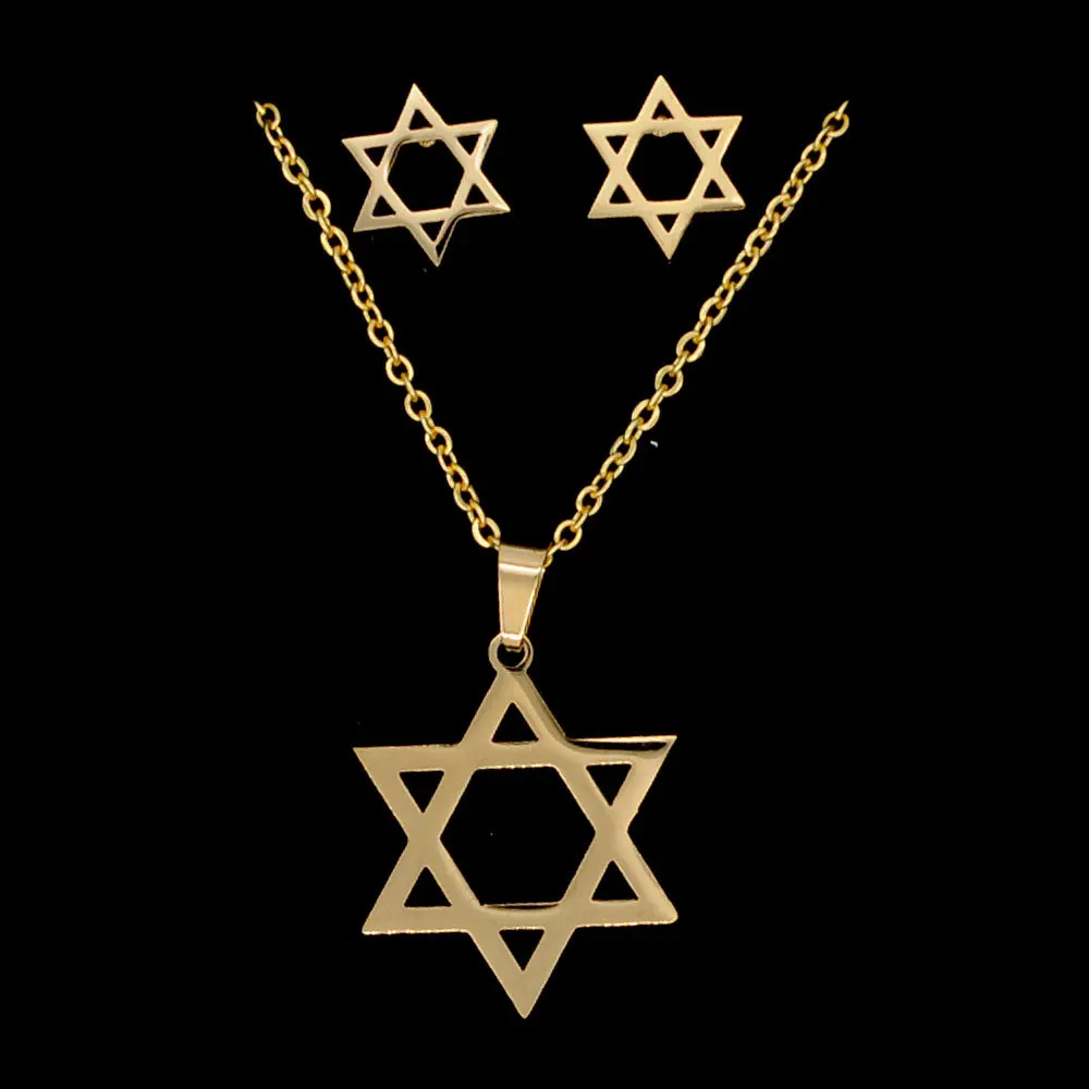 

Wei xing Stainless Steel Hexagram Set Accessories DIY Titanium Steel Accessories Hexagram Pendant Necklace Ear Stud Set