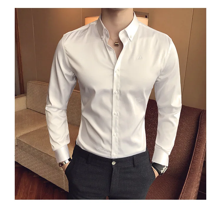 UYUK Spring And Autumn New Men's Solid Color Anti-wrinkle Shirt Trend Lapel Single-breasted British Wind Leisure Homme