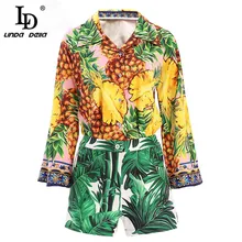 LD LINDA DELLA Summer Vacation Boho Shorts Suit Designer Women's Sets pineapple Floral Print Top and Shorts 2 Two Pieces Set LD LINDA DELLA Summer Vacation Boho Shorts Suit Designer Women's Sets pineapple Floral Print Top and Shorts 2 Two Pieces Set