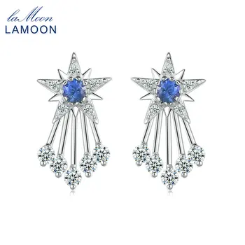 

LAMOON Earring For Women Blue Corundum Shooting Star 925 Sterling Silver White Gold Plated Fine Jewelry LMEI079